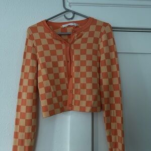 Orange Checkered Cardigan
